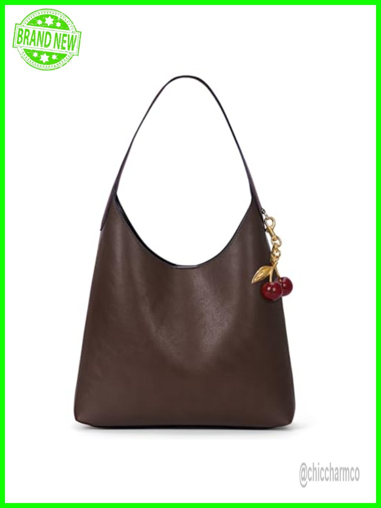 Faux Suede Hobo Bag Vegan Leather Shoulder Tote Medium Slouchy Cherry Charm